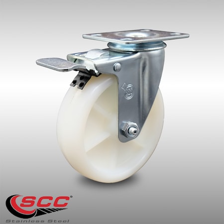 Service Caster 5 Inch SS Nylon Wheel Swivel Top Plate Caster with Total Lock Brake SCC SCC-SSTTL20S514-NYS